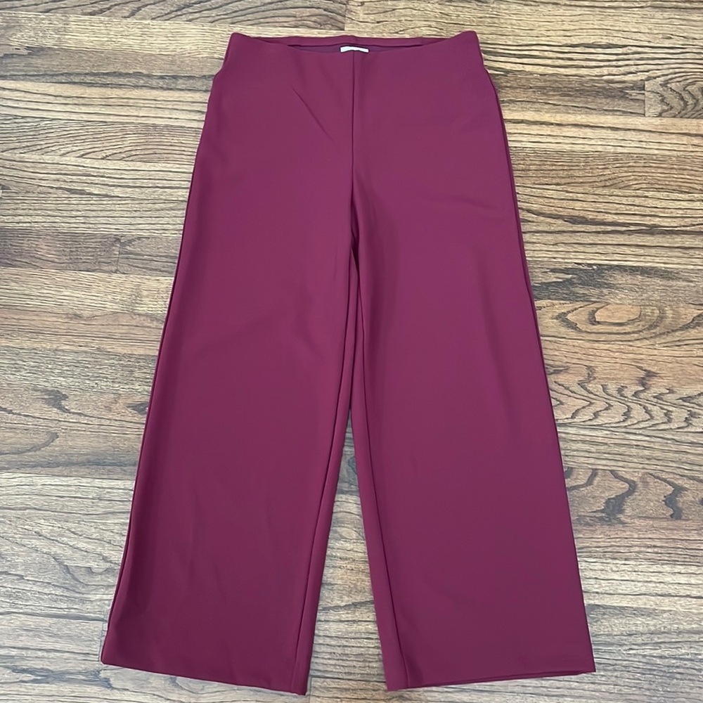 Ann Taylor LOFT Wine Color Elastic Waist Pull On Wide Leg Pants - Picture 2 of 5